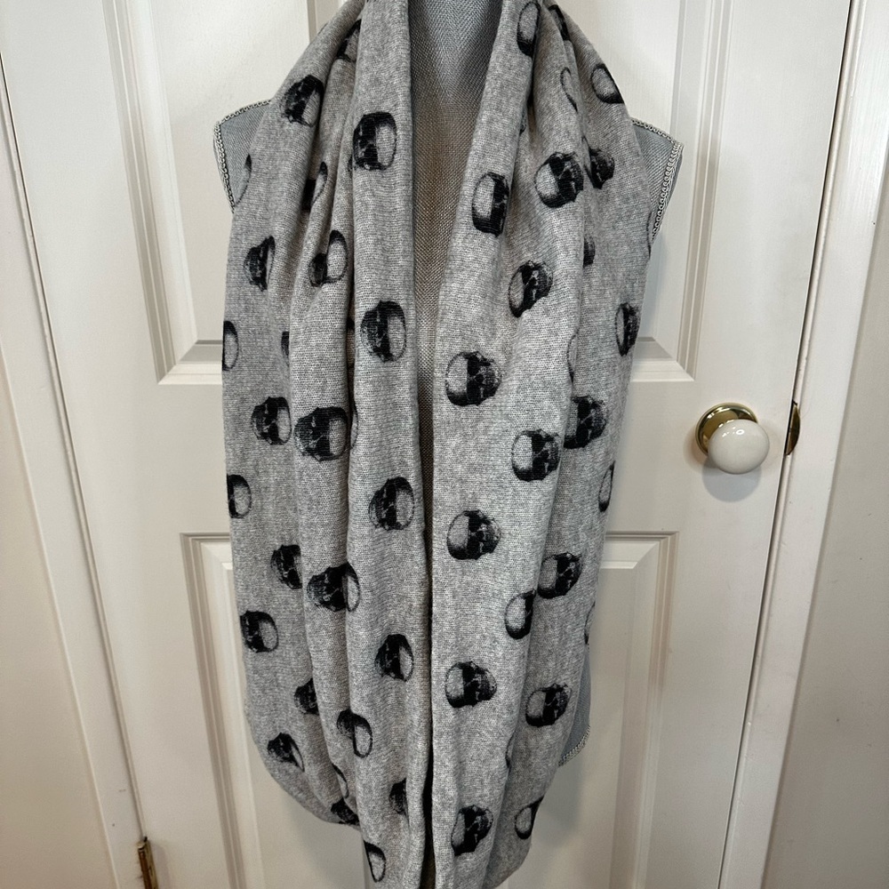 Skull Cashmere Gray and Black Scarf -infinity scarf